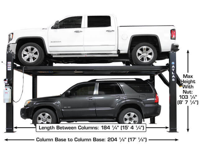 Atlas Apex 9 ALI Certified 4-Post Lift shows the length of the column