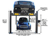 Atlas 408SL Super Deluxe 4-Post Lift front view features and dimensions