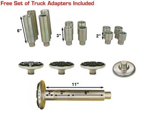 Atlas PV12PX Overhead 2-Post Lift close-up view of free set of truck adapters