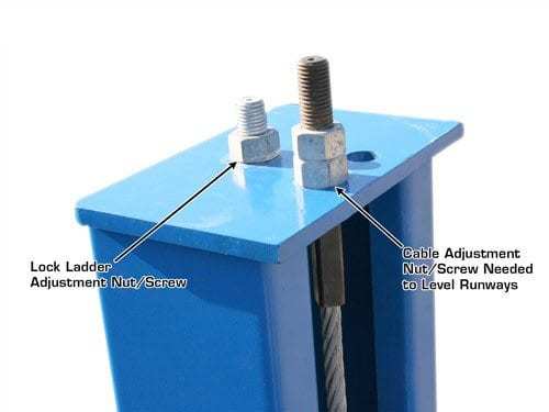 Atlas Commercial Grade 4-Post Lift lock ladder and cable adjustment