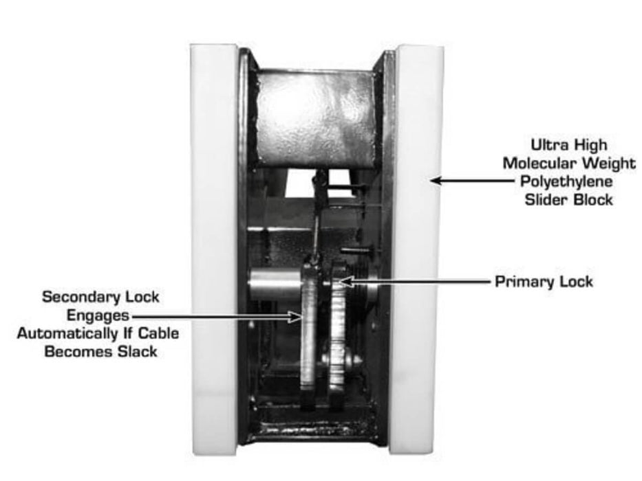 Atlas Garage PRO8000EXT 4-Post Lift top view of primary and secondary lock
