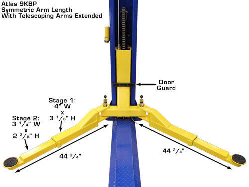 Atlas 9,000 lb Baseplate Lift close-up view of symmetric arm length measurement
