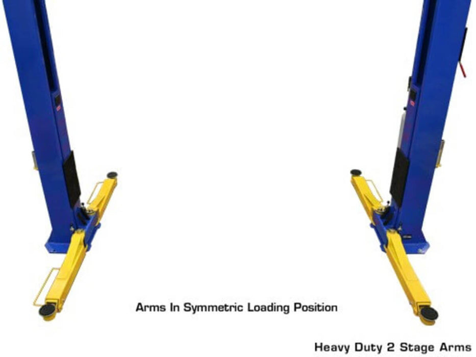 Atlas OHX10000X 2-Post lift close-up view of arms in symmetric loading position