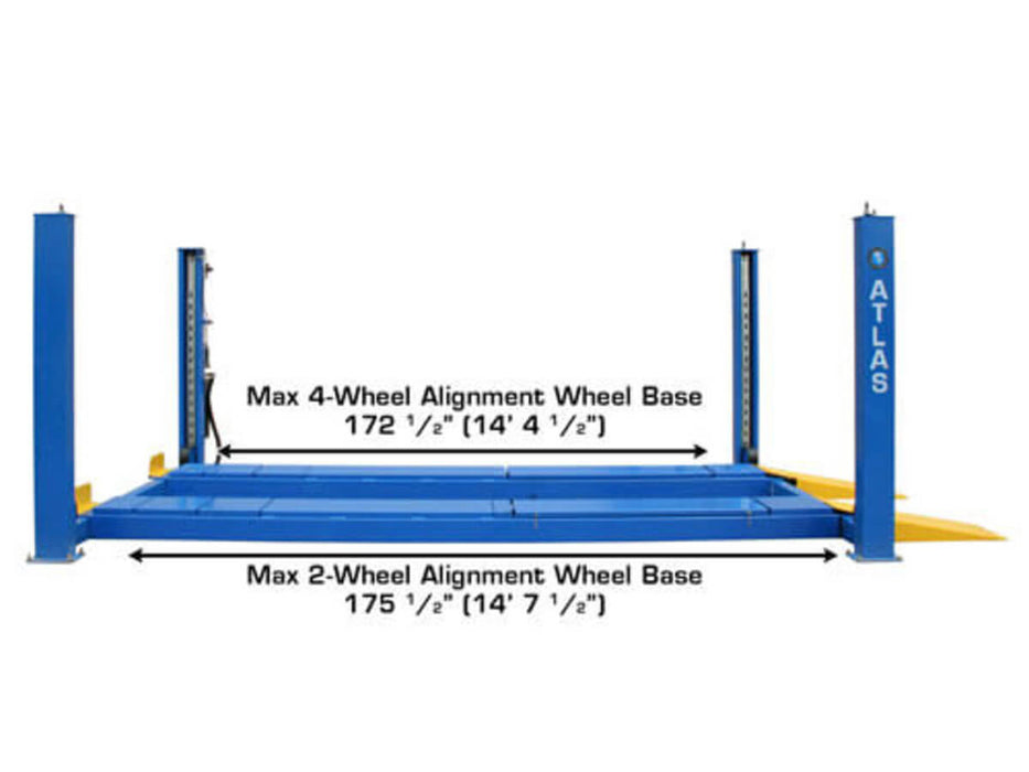 Atlas PK-414A 4-Post Alignment Lift maximum wheel base dimension