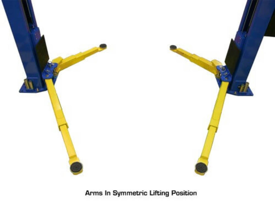 Atlas PV10PX Overhead 2-Post Lift close-up view of arms in symmetric loading position