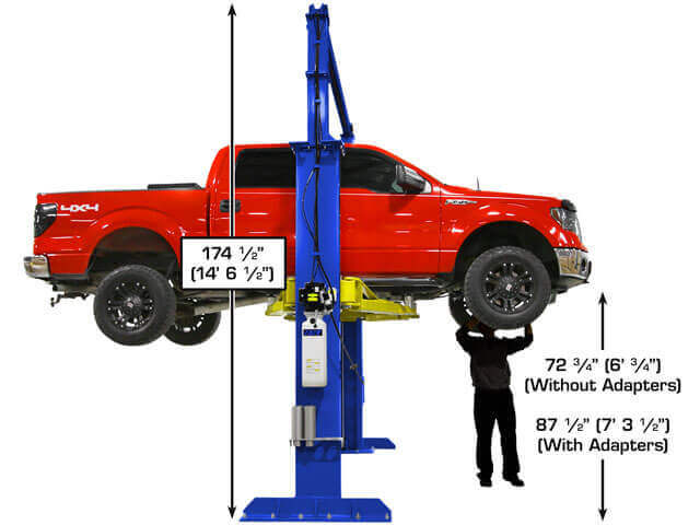 Atlas Platinum PVL15 Heavy Duty 2-Post Lift right side view with person underneath the vehicle
