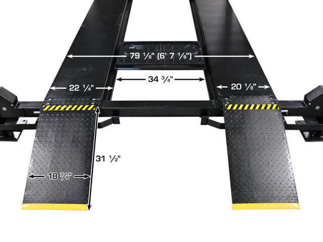 Atlas Apex 9 ALI Certified 4-Post Lift showing the approach ramp dimension