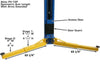 Atlas PV15PX Overhead 2-Post Lift close-up view of symmetric arm length with arms extended