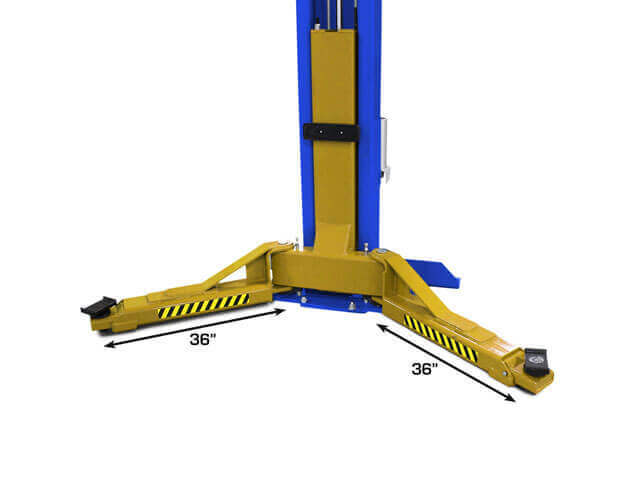Atlas Platinum PVL15 Heavy Duty 2-Post Lift close-up view of symmetric arms with dimension