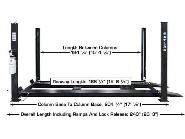 Atlas Apex 9 ALI Certified 4-Post Lift showing the runway length