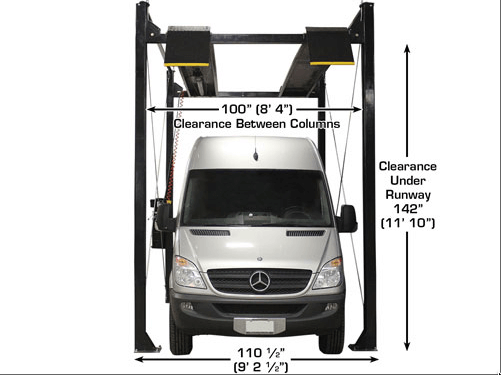 Atlas® Garage PRO7000ST 4-Post Lift back view with car under the runway