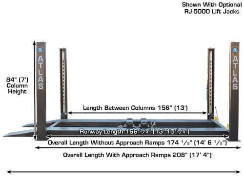 Atlas  408SL Super Deluxe 4-Post Lift shown with optional RJ-5000 lifts jacks