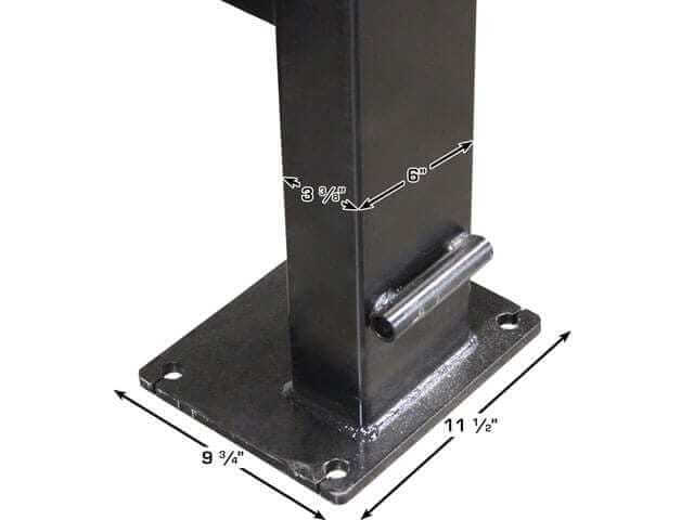 Atlas Apex8 ALI Certified 4-Post Lift displaying the measurement of the base of lift