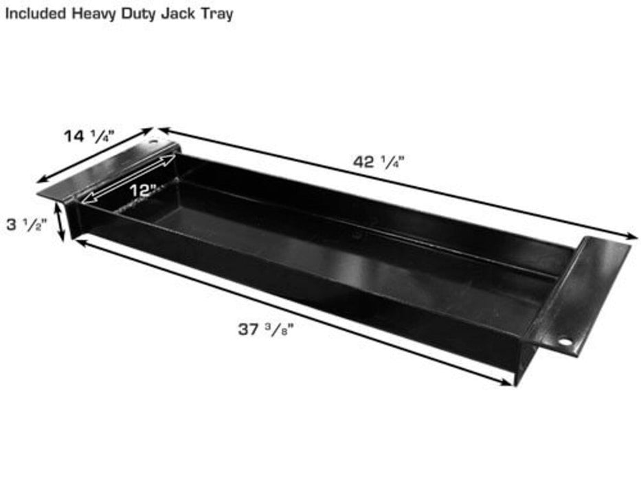 Atlas Garage PRO8000EXT 4-Post Lift close-up view of heavy duty jack tray with dimension 