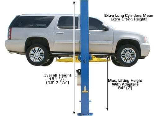Atlas OHX10000X 2-Post lift right side view with height dimension