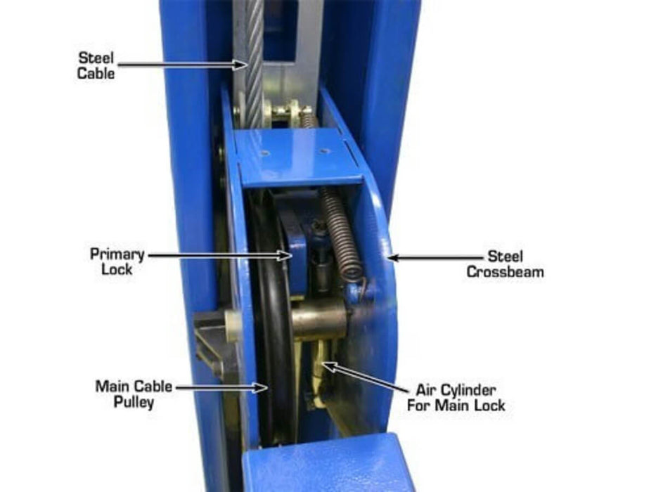 Atlas Commercial Grade 4-Post Alignment Lift close-up view of cable system