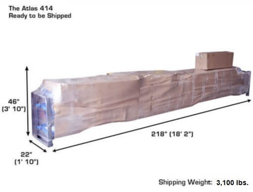 Atlas 14,000 lb Commercial 4-Post Lift close up view ready to ship package