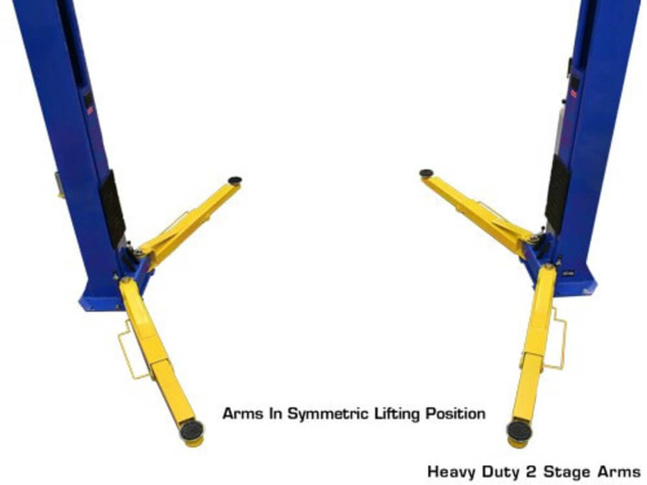 Atlas OHX10000X 2-Post lift close-up view of arms in symmetric lifting position
