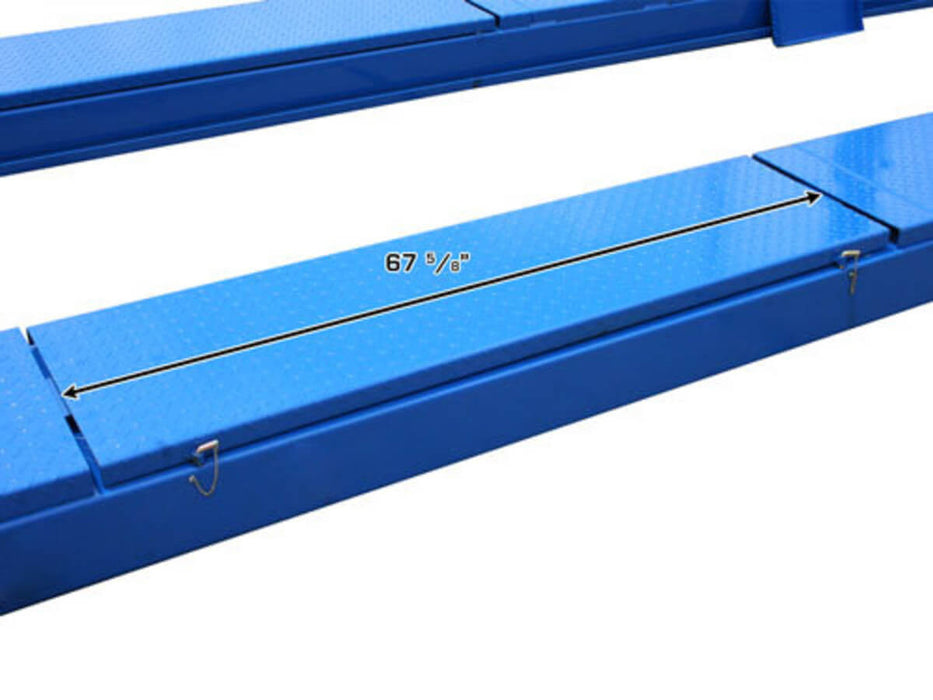 Atlas PK-414A 4-Post Alignment Lift close-up view of Built-In Slip Plates with dimension