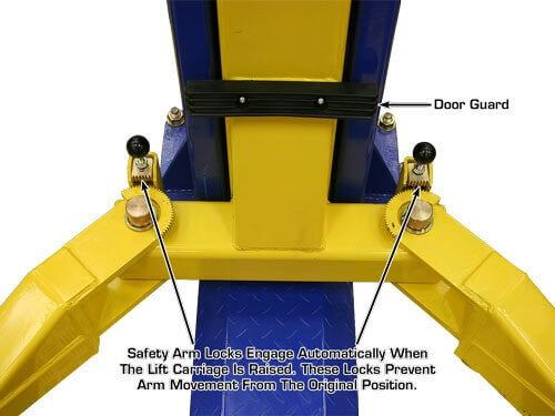 Atlas 9,000 lb Baseplate Lift close-up view of  safety arm locks