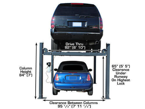 Atlas 408SL Super Deluxe 4-Post Lift back view and dimensions